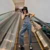 Denim wide-leg overalls for women in summer and autumn, Korean style, slimming high-waisted loose, youthful floor-length denim overalls Application Scenario